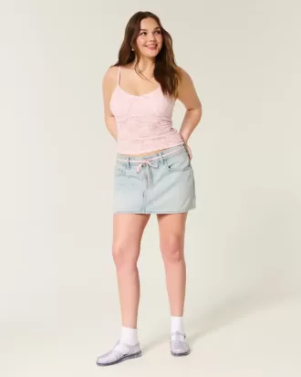 Mini-Skort aus Denim mit heller Waschung und Schnürsenkeln