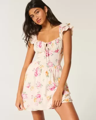Minikleid mit Flatterärmeln und V-Taille