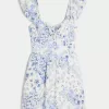 Minikleid mit Flatterärmeln und V-Taille