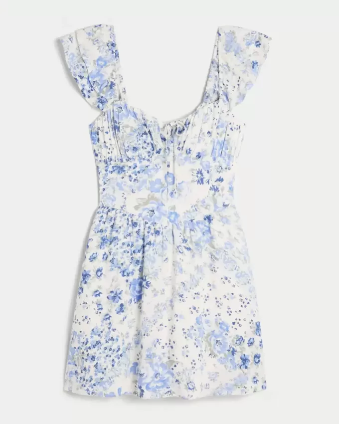 Minikleid mit Flatterärmeln und V-Taille
