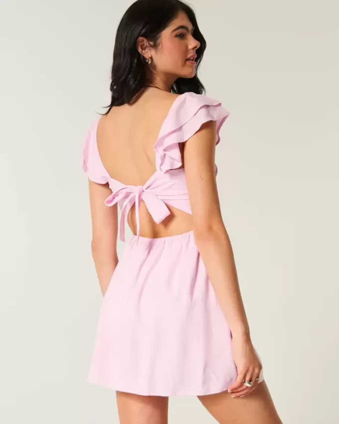 Minikleid mit Flatterärmeln und V-Taille Minikleid mit Flatterärmeln und V-Taille