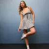 Minikleid mit V-Ausschnitt und Bubble-Muster