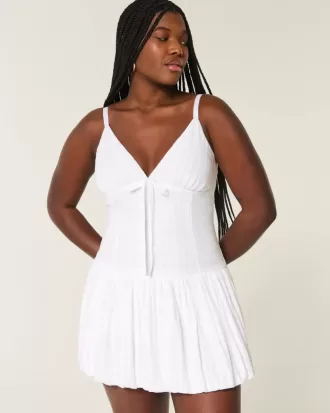 Minikleid mit V-Ausschnitt und Bubble-Muster