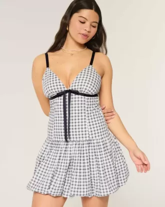 Minikleid mit V-Ausschnitt und Bubble-Muster