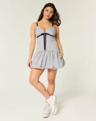 Minikleid mit V-Ausschnitt und Bubble-Muster
