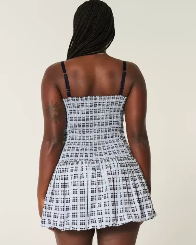 Minikleid mit V-Ausschnitt und Bubble-Muster