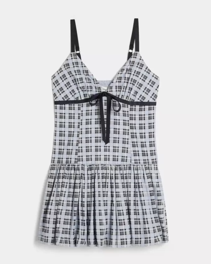 Minikleid mit V-Ausschnitt und Bubble-Muster