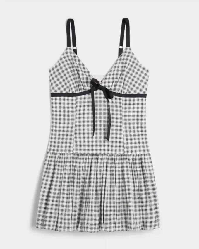 Minikleid mit V-Ausschnitt und Bubble-Muster