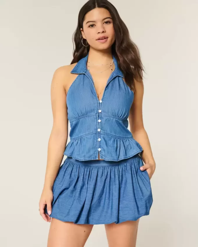 Minirock aus Denim mit Blasenmuster Minirock aus Denim mit Blasenmuster