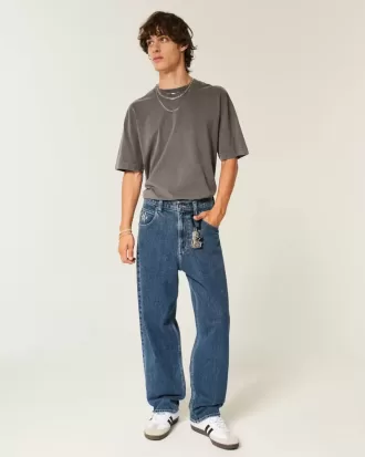 Mittelwaschbare Skater-Baggy-Jeans mit Sterngrafik