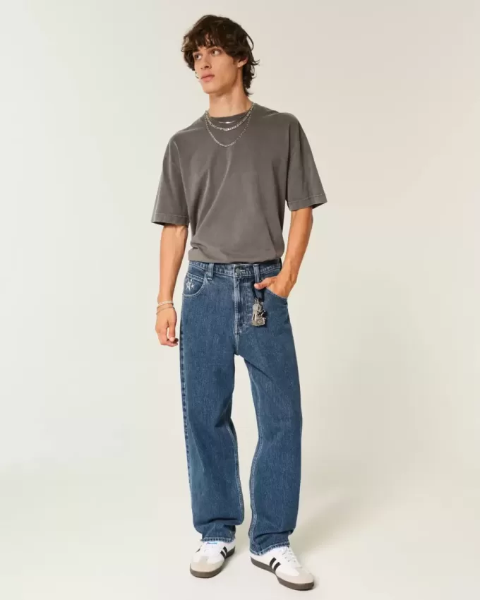 Mittelwaschbare Skater-Baggy-Jeans mit Sterngrafik