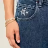 Mittelwaschbare Skater-Baggy-Jeans mit Sterngrafik