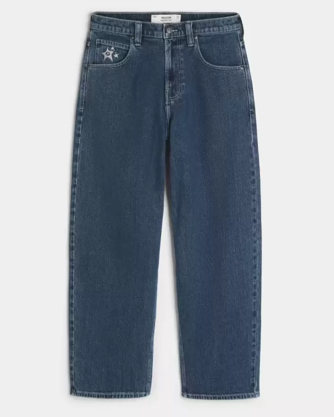 Mittelwaschbare Skater-Baggy-Jeans mit Sterngrafik