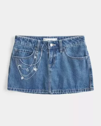 Mittelwaschbarer Mini-Denim-Skort mit Kettenstickerei