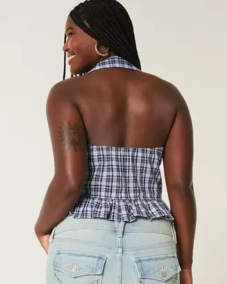 Neckholder-Bluse mit Kragen