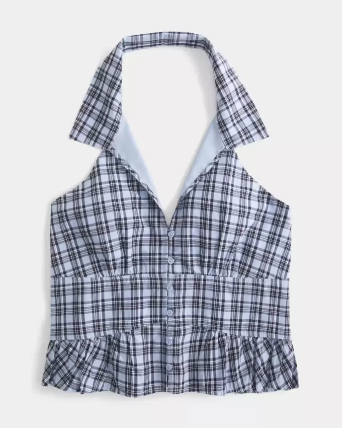 Neckholder-Bluse mit Kragen
