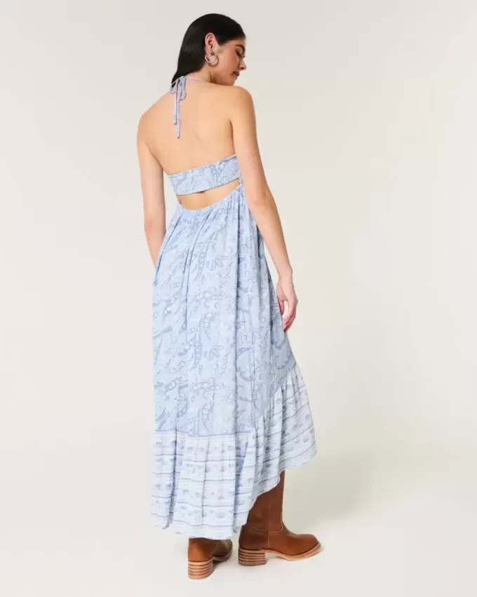 Neckholder-Maxikleid mit asymmetrischem Saum