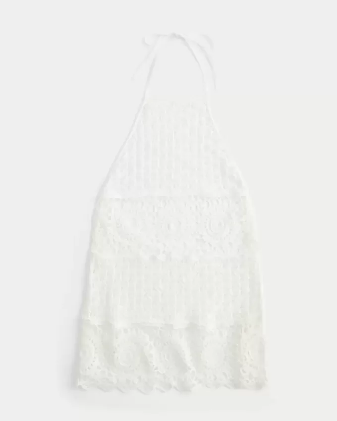 Neckholder-Minikleid im Häkelstil