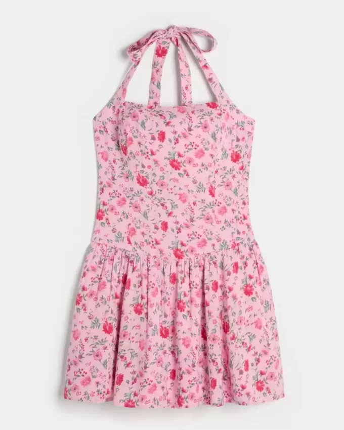 Neckholder-Minikleid mit tiefer Taille