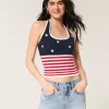 Neckholder-Top im Häkelstil mit amerikanischem Flaggenmuster