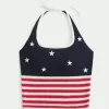 Neckholder-Top im Häkelstil mit amerikanischem Flaggenmuster