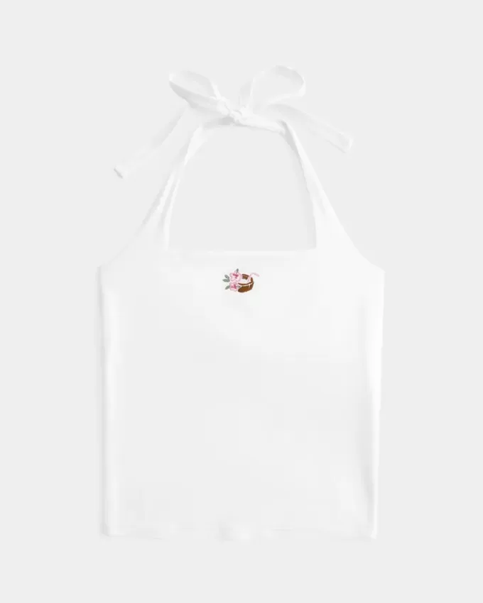 Neckholder-Top mit Perlengrafik Neckholder-Top mit Perlengrafik