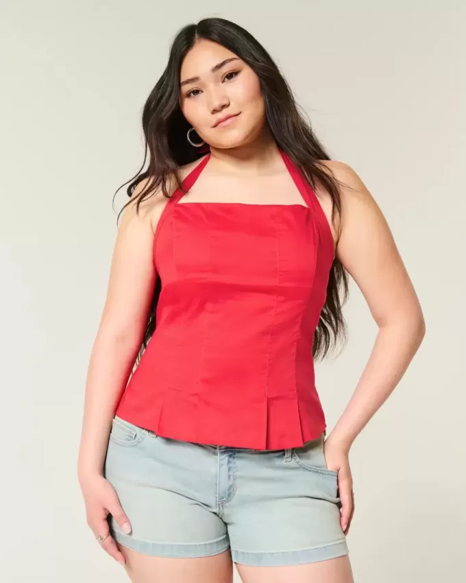 Neckholder-Top mit Plissierung und offenem Rücken