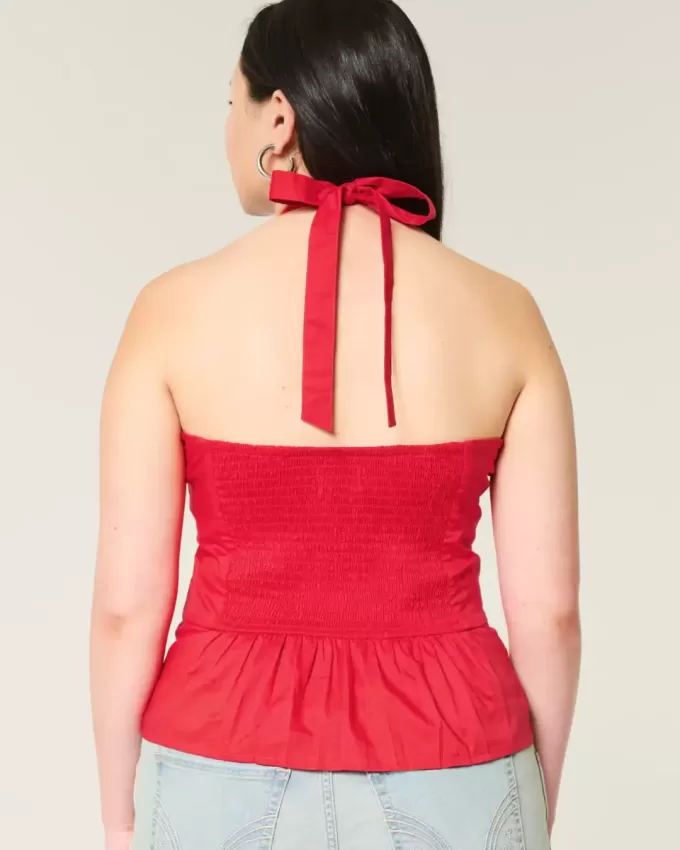 Neckholder-Top mit Plissierung und offenem Rücken