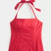 Neckholder-Top mit Plissierung und offenem Rücken