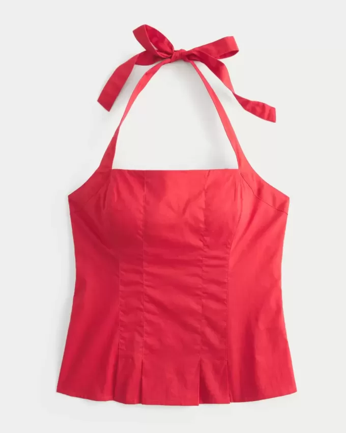 Neckholder-Top mit Plissierung und offenem Rücken