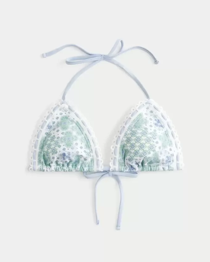 Neckholder-Triangel-Bikinioberteil mit Häkelbesatz