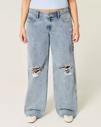 Niedrig geschnittene Baggy-Jeans mit Rissen in mittlerer Waschung