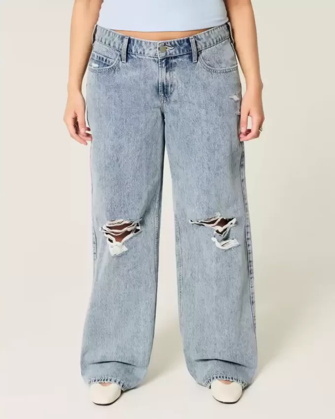 Niedrig geschnittene Baggy-Jeans mit Rissen in mittlerer Waschung