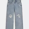 Niedrig geschnittene Baggy-Jeans mit Rissen in mittlerer Waschung