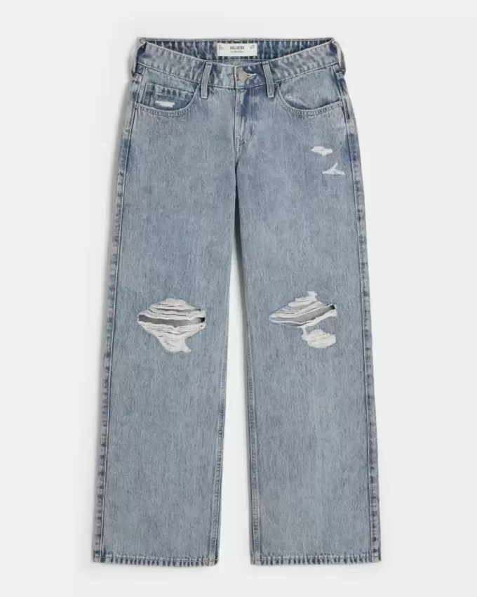 Niedrig geschnittene Baggy-Jeans mit Rissen in mittlerer Waschung