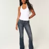 Niedrig geschnittene Bootcut-Jeans in dunkler Waschung mit Stickerei