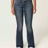 Niedrig geschnittene Bootcut-Jeans in dunkler Waschung mit Stickerei