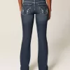 Niedrig geschnittene Bootcut-Jeans in dunkler Waschung mit Stickerei