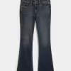 Niedrig geschnittene Bootcut-Jeans in dunkler Waschung mit Stickerei