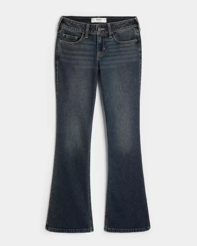 Niedrig geschnittene Bootcut-Jeans in dunkler Waschung mit Stickerei