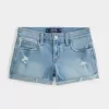 Niedrig geschnittene Distressed-Jeansshorts in heller Waschung Niedrig geschnittene Distressed-Jeansshorts in heller Waschung
