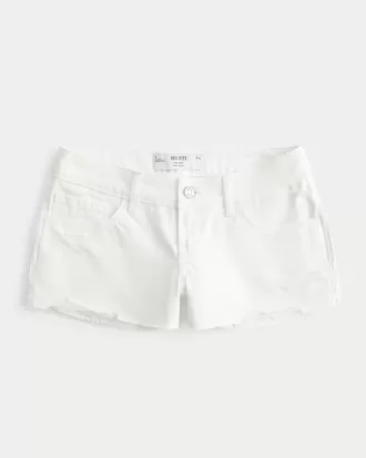 Niedrig geschnittene Mini-Shorts aus weißem Denim im Used-Look