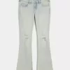 Niedrig geschnittene, zerrissene Bootcut-Jeans in heller Waschung