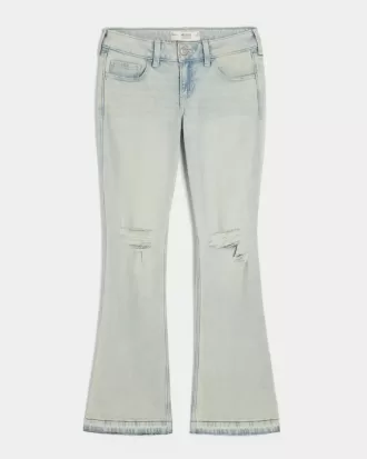 Niedrig geschnittene, zerrissene Bootcut-Jeans in heller Waschung