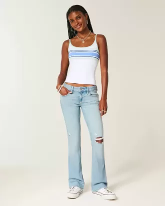 Niedrig geschnittene, zerrissene Bootcut-Jeans in heller Waschung mit Stickerei