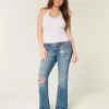 Niedrig sitzende Bootcut-Jeans mit Rissen in mittlerer Waschung