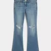 Niedrig sitzende Bootcut-Jeans mit Rissen in mittlerer Waschung