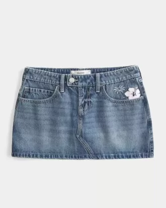 Niedrig sitzender Mini-Skort aus besticktem Denim