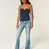 Niedrige Bootcut-Jeans mit mittlerer Waschung und Blumenstickerei