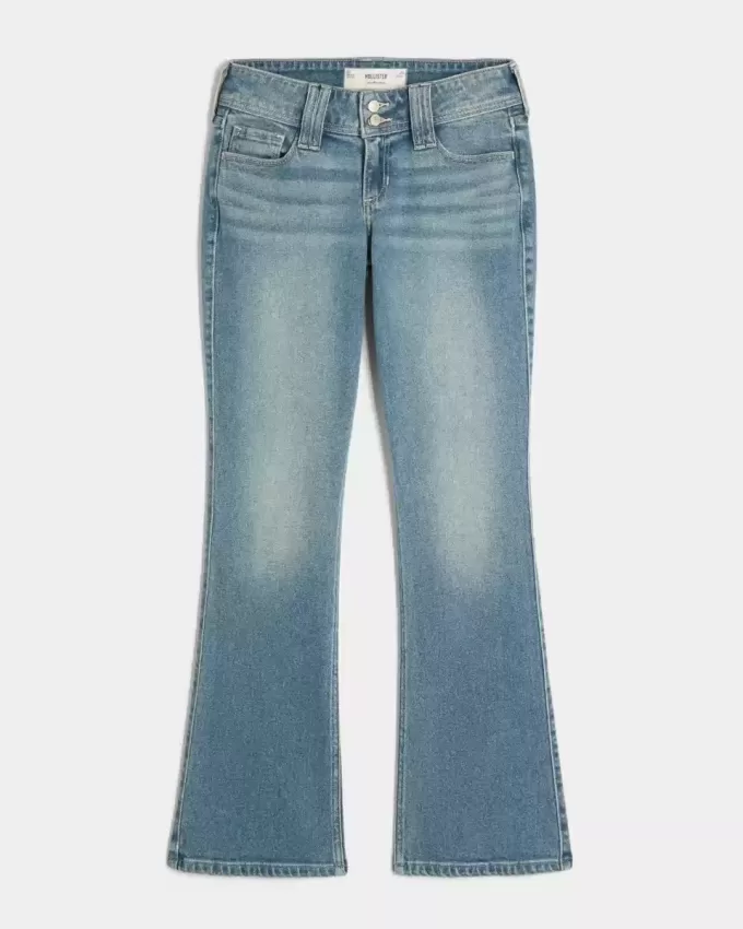 Niedrige Bootcut-Jeans mit mittlerer Waschung und Blumenstickerei